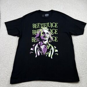 Beetlejuice Mens Graphic T-Shirt Black XL Movie Character Cotton Short Sleeve